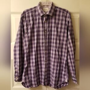 Ted Baker Endurance Men's Button Down Dress Shirt Purple Plaid Size 16.5 & 34/35